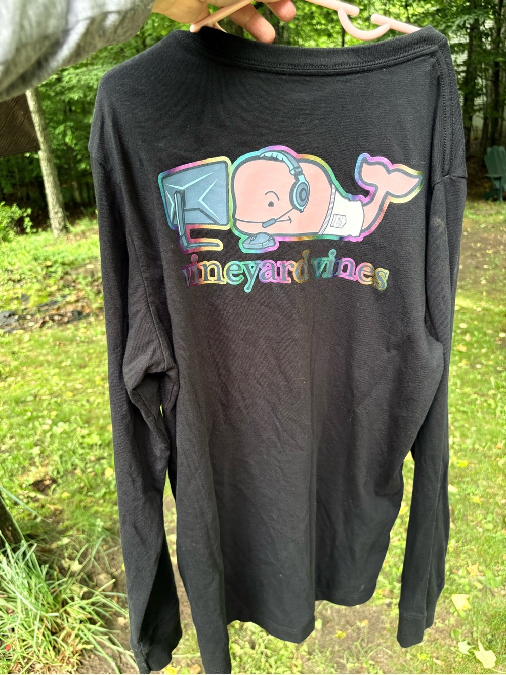 Vineyard Vines Black Long-Sleeve Tee with Neon Whale Graphic